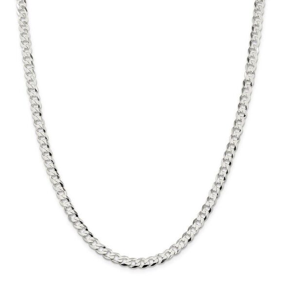 Men's 5.75mm Sterling Silver Solid Flat Curb Chain Necklace, 24 Inch - Picture 3 of 8